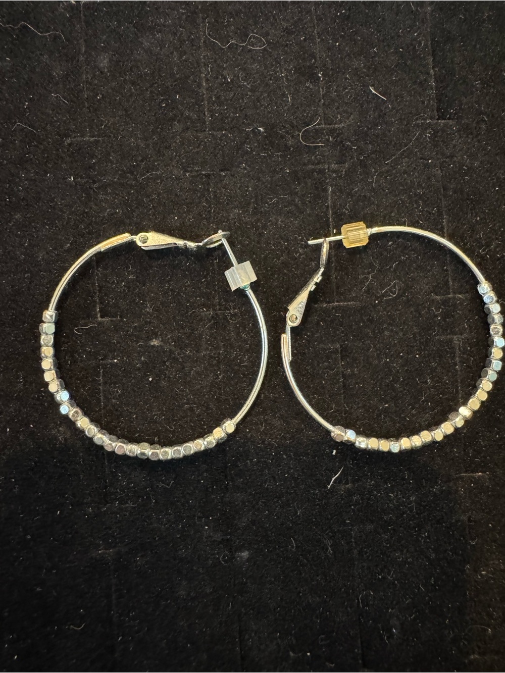 Silver Tone Large Hoop Earrings Faceted Beaded Statement Fashion Jewelry